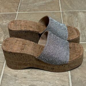 Steve Madden Silver Glitter Wedge Sandals
